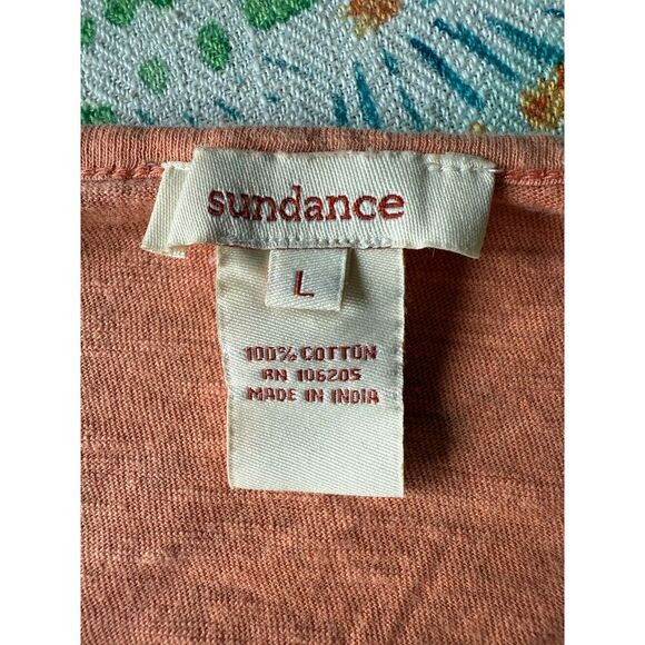 Sundance Orange Lacey Mixed Media Boho Feminine Stretch Knit Top 3/4 Sleeve L - Picture 3 of 3